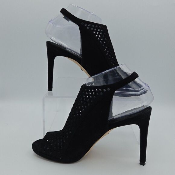 Diane von Furstenberg Black Heels Peep Toe Mules Ankle Strap Size 7M EUC - Picture 2 of 11